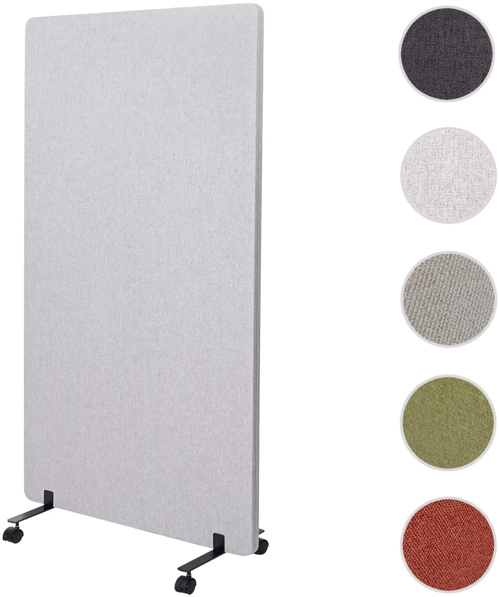 Akustik-Trennwand HWC-G77, Büro-Sichtschutz Raumteiler Pinnwand, doppelwandig rollbar Stoff/Textil ~ 147x80cm grau
