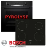 BOSCH Induktions Herd-Set Pyrolyse Backofen Schwarz Autark mit Kochfeld Induktion, Pyrolyse-Selbstreinigung, Pyrolyse + Hydrolyse