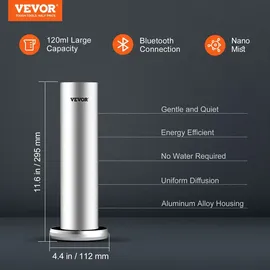 Vevor Duftluftmaschine für Zuhause, 120 ml Bluetooth Smart Kaltluftdiffusor, 93,4 m2 wasserloser Duftluftdiffusor für ätherische Öle, bodenstehende Aromatherapiemaschine für Spa, Yoga, Zuhause, Büro,