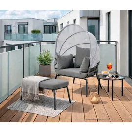 LECO Gartensessel mit Fußhocker Clara 102 x 102 x 108 cm grau 2 St.