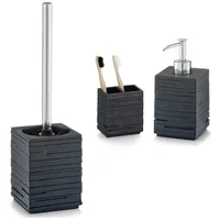 Zeller 3-teiliges Badaccessoire-Set - Schiefer Optik