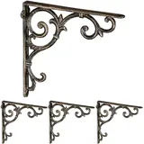 Relaxdays Regalwinkel, 4er Set, Gusseisen, antike Regalträger, Winkel Regalbretter, HxBxT: 24,5 x 4 x 24,5 cm, Bronze