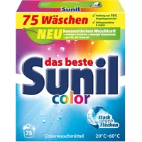 Sunil Colorwaschmittel - Pulver für 75 Waschladungen Bunt-Wäsche - hautverträglich, mikroplastikfrei, vegan - 3,75 kg