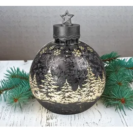 Formano Deko-Kugel Frosty grau 30cm mit LED Licht Timer Beleuchtete Glaskugel - Grau