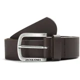 JACK & JONES Ledergürtel JACHARRY Belt Leder Optik Gürtel mit Logo Metall Schnalle, Farben:Dunkelbraun, Größe Gürtel:105