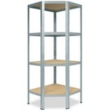 shelfplaza Eckregal HOME, 155x70x40cm verzinkt, Metall Eckregal stehend mit 4 Böden, Corner Shelf 175kg Tragkraft Schwerlastregal Ecke, Steckregal verzinkt Eckregal Keller Garagen Regal silberfarben