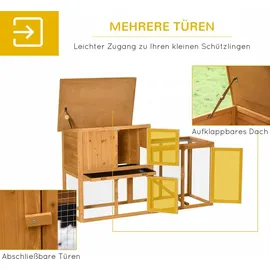 PawHut Kaninchenstall mit herausnehmbarer Bodenwanne und Rampe 141 x 60 x 86 cm orange