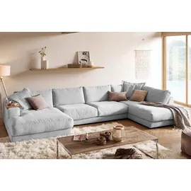 KAWOLA Wohnlandschaft U-Form Madeline Cord Longchair links hellgrau