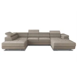 Sofnet Wohnlandschaft Caris U mit Schlaffunktion und einstellbare Kopfstützen, Ecksofa mit zwei Bettkästen, Couch, Sofa, Bettsofa (Beige (Paros 02), Ecksofa Rechts)
