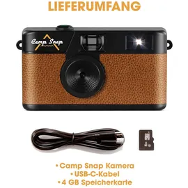 camp snap CS-V105 – Retro Digitalkamera im Vintage-Look, mit Vintage-Fotoeffekten, ohne Display, 8MP, USB-C, SD-Slot, braun
