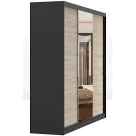 fabryka mebli idźczak Schwebetürenschrank 250 x 218 x 61 cm Schwarz/Sonoma