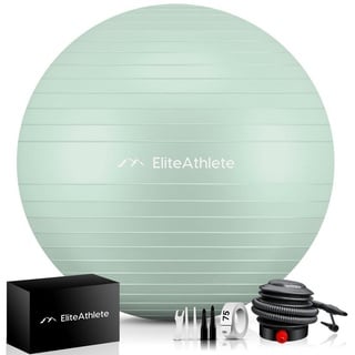 EliteAthlete EliteAthlete® Gymnastikball Sitzball Büro ergonomisch mit Anti Burst System - Fitness Yoga Pilates Schwangerschaft - Schwangerschaftsball Fitnessball Yogaball - Yoga Ball inkl. Luftpumpe - Mint 55cm