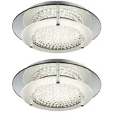 GLOBO 2er Set LED Deckenlampe, Kristalle Spiegelrand, D 28 cm, - Silber