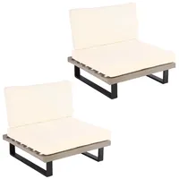 Mendler 2er-Set Lounge-Sessel HWC-H54, Garten-Sessel, Spun Poly Akazie Holz FSC-zertifiziert Alu ~ grau, Polster cremeweiß