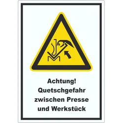 HB-Druck Achtung Quetschgefahr zwischen Presse und Werkstück Aufkleber A6 (105x148mm)