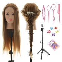 Frisierkopf Echthaar mit Ständer, 26 Zoll 100% Synthetisches Haar Trainingsköpfe für Friseure, Übungskopf Friseur Puppe Mannequin Kopf mit DIY Haare Frisuren Set