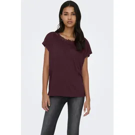 Only Spitzenshirt "ONLWINNIE S/S TOP CS JRS", Damen, Gr. XS, lila (winetasting), Jersey, Obermaterial: 100% Polyester, regular fit normal, Rundhals, Shirts, Polyester, regular fit