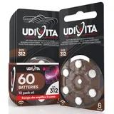 60 Hörgerätebatterien Udivita Größe 312 Phono Pulse Technologie - 10 Blister à 6 Batterien