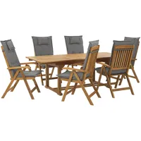 Beliani Gartenmöbel Set Akazienholz 6-Sitzer Auflagen graphitgrau JAVA