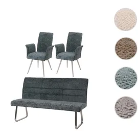 Mendler Esszimmer-Set HWC-G55, 2er-Set Stuhl mit Armlehne+Sitzbank 180cm, Edelstahl gebürstet Stoff/Textil Chenille ~ blau-grün