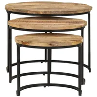 VidaXL Satztische 3 Stk. Rohes Mangoholz