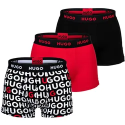 HUGO Herren Boxershorts, 3er Pack - Trunk Triplet Design, Muster, Logo, Cotton Stretch Schwarz/Rot 2XL