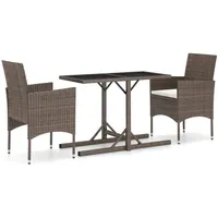 VidaXL 3-tlg. Garten-Essgruppe Poly Rattan und Hartglas Braun