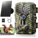 Solareye Wildkamera mit Handyübertragung App - 2,7K 48MP WLAN Wildtierkamera Solar mit Bewegungsmelder Nachtsicht,Eingebaute 5000mAh Lithiumbatterie,120°Erfassungswinkel,IP66 Wasserdicht,32GB SD Karte