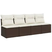 vidaXL Gartensofa mit Kissen 4-Sitzer Braun Poly Rattan
