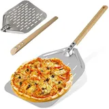 Pizzaschieber Perforiert, 12 Zoll Perforiert Pizzaschaufel Pizzaheber und Brotschieber mit Verbrühungshemmend Griff, Pizzaheber aus Hart Eloxiertes Aluminium für hausgemachte Pizza,Brot,Kuchen