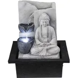 Tischbrunnen mit Pumpe Springbrunnen mit LED Beleuchtung Buddha Design Zimmerbrunnen grau Wohnzimmer Schlafzimmer Dekoration, LxBxH 21x18,5x25,5 cm