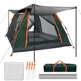 Camping Zelt Automatik Sofortzelt 3-4 Personen Pop Up Zelt Doppelwandiges Winddichtes Wasserdichtes Kuppelzelt,Tragbares Zelt mit Feuchtigkeitsfesten Matte für Wandern Familientreffen Outdoor Grün