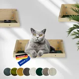 Rohrschneider Kletterwand Katzen (alle Katzengrößen) | Made in EU | Katzentreppe kombinierbar | aus Echtholz Kiefernholz | belastbar bis 30 kg | Natur (waschbare Stoffeinlage Cord grün)