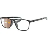 Lanomi Selbsttönende Lesebrille mit Sonnen Schutz Damen Herren Photochrome Brille 1,0 bis 3,5 Blaulichtfilter Rechteckig Flexibel Sonnenbrille Schwarz Rahmen Grau Arm(Braun photochrom) 3.5 - M