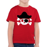 Shirtracer T-Shirt Piratenkopf Kostüm - Piraten Pirat Totenkopf Piratenkostüm Geburtstags Karneval & Fasching rot 116 (5/6 Jahre)