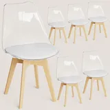 FRUOGO Esszimmerstühle 6er Set mit transparenter Rückenlehne und Massivholzbeine aus Buche,küchenstühle Polsterstuhl Stühle mit weißem bequemem Sitzkissen für Esszimmer Küche Wohnzimmer Schlafzimmer