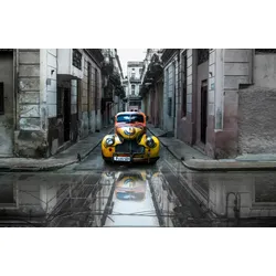 Fototapete PAPERMOON "Photo-Art SVETLIN YOSIFOV, KLASSISCHES ALTES AUTO IN HAVANNA, KUBA", bunt, B:3,50m L:2,60m, Vlies, Tapeten