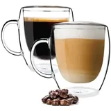 PYYB 2×350ml Doppelwandiger Gläser Kaffeegläser, Latte Macchiato glass Set Cappuccino Gläser thermotassen doppelwandig glas