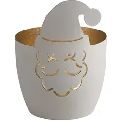 Madras Windlicht Weihnachtsmann weiß/gold