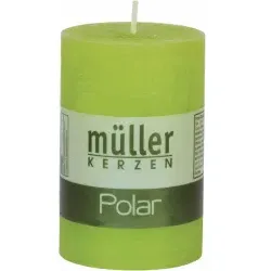Müller Kerzen Polar Stumpenkerzen 90/58 mm, Raureif-Effekt 5460906276 , 1 Packung = 6 Stück, maigrün