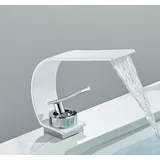 Gebogener Schwarzer Waschtisch-armatur Mit Warm- Und Kaltwasser-mischbatterie Und Wasserfall-design