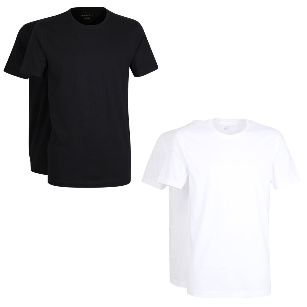 bugatti Herren T-Shirt - Unterhemd, Rundhals oder V, Slim fit, Vorteilspack Rundhals-Ausschnitt Schwarz 2XL 4er Pack (2x2P)