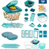 Genius Nicer Dicer Chef Professional Deluxe Gemüseschneider manuell 39-tlg Gemüsehobel mit 5.2L Behälter und 2.8L Glassschüssel Deckel Spiralsc...