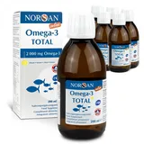 NORSAN Premium Omega 3 Fischöl Total Zitrone Online hochdosiert 6er Pack (6x 200 ml) / 2.000mg Omega 3 pro Portion/Omega 3 Öl mit EPA & DHA/Omega 3 Premium Öl mit 800 IE Vitamin D3