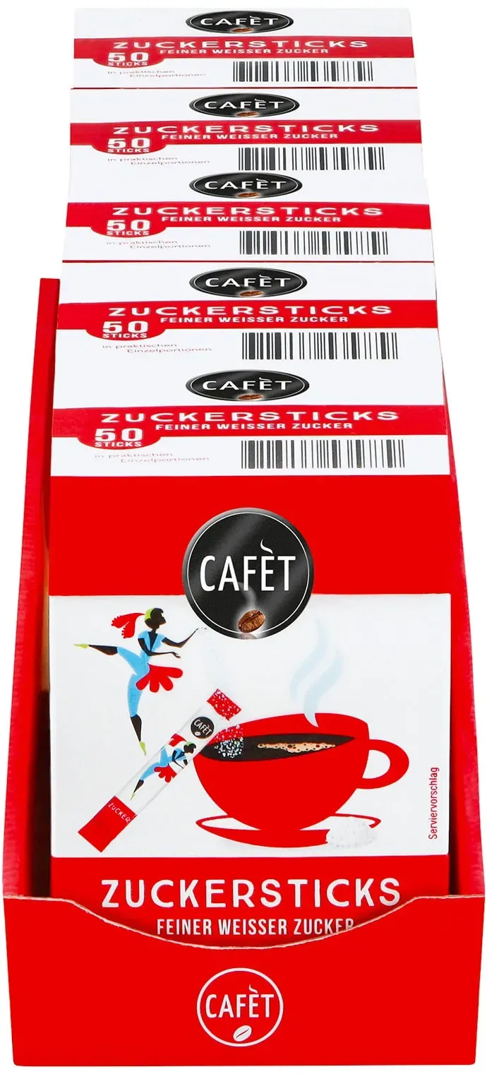 Cafet für Cremesso Zuckersticks 50 Sticks 250 g, 5er Pack