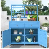 Celya Geräteschrank Geräteschrank Garten Holz, Gartenschrank mit Regalen Outdoor Schrank (Gartenschrank Geräteschuppen Terrassenschrank, Balkonschrank, Gerätehaus, Garten Möbel, Blau) Holz Gartenschrank,Gartenschrank mit Regalen Outdoor Schrank blau