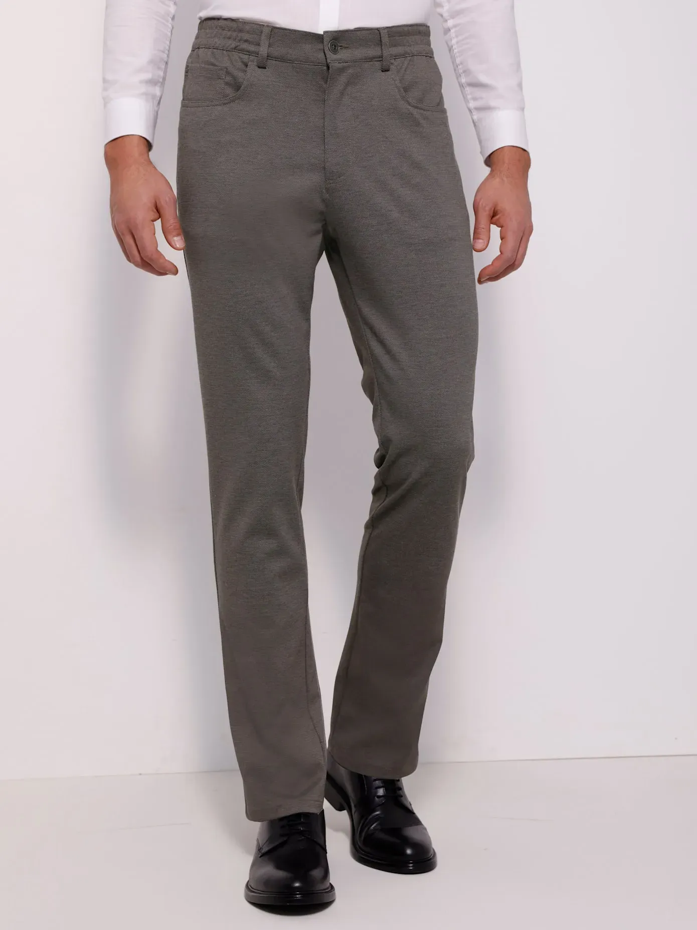 5-Pocket-Hose CLASSIC, Herren, Gr. 52, Normalgrößen, grau (beige, meliert), 78% Polyester, 18% Viskose, 4% Elasthan, meliert, Hosen 5-Pocket-Hose