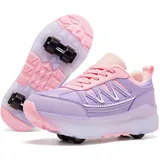 ANEFUN Rollschuhe für Mädchen Jungen Kinder Abnehmbare Sneaker mit Rollen Modische Rollschuhe Rosa Lila Kleines Kind 1 - 32 EU