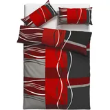MY HOME Bettwäsche "Kelian", rot (anthrazit, rot), B/L: 135cm x 200cm, 1 Stk., 1 Stk., Polycotton recycelt, B/L: 80cm x 40cm, 2 Stk.