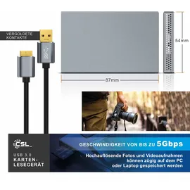CSL Kartenlesegerät inkl. USB Kabel 5 in 1 Kartenleser mit USB 3.0